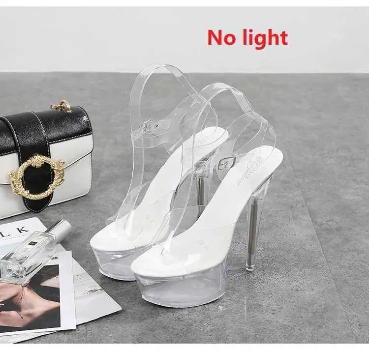 Zapatos de vestir iluminan brillante mujer luminosa sandalias claras plataforma mujer tacón alto transparente stripper boda h2403215ckb4pxq