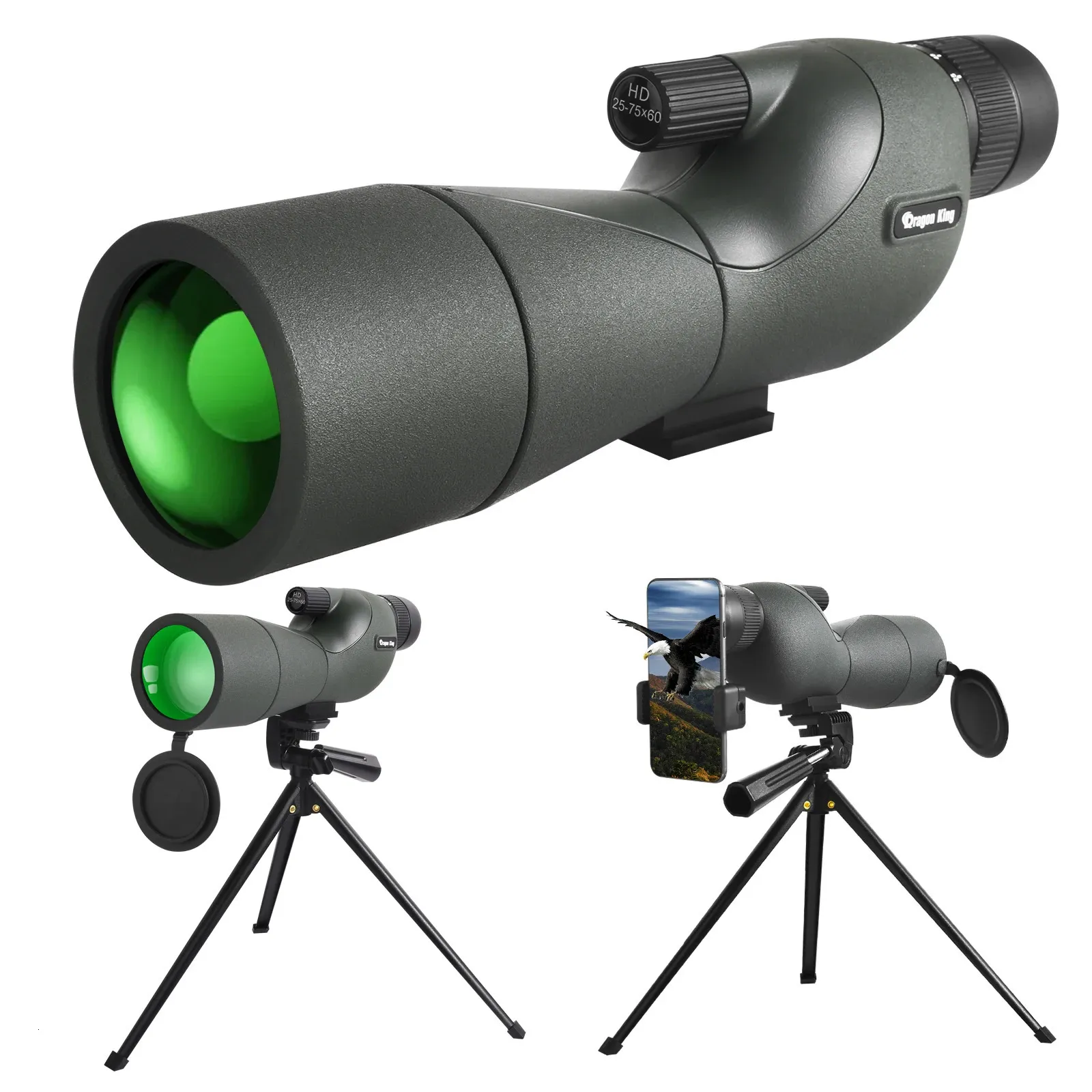 25-75x60 Teleskop Spotting SCOPE kraftfull Zoom Monokulär FMC BAK4 Vattentät för fågelskådning Mål Sting med stativ 240306