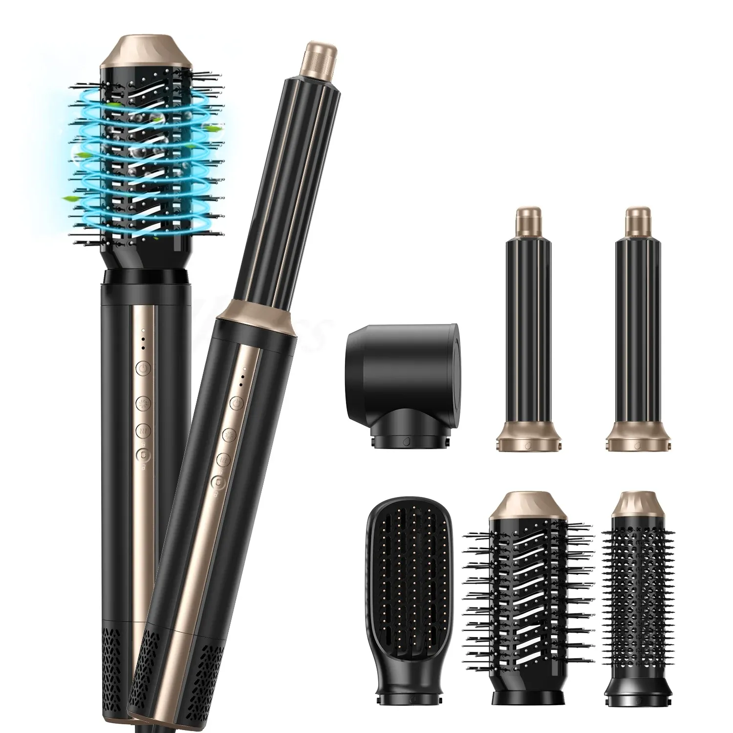 Brushes 6 In 1 Blow Dryer Brush Hot Thermal Brush High Speed Hair Dryer Rotating Straightener Curling Wand Hair Air Styling Tools Set