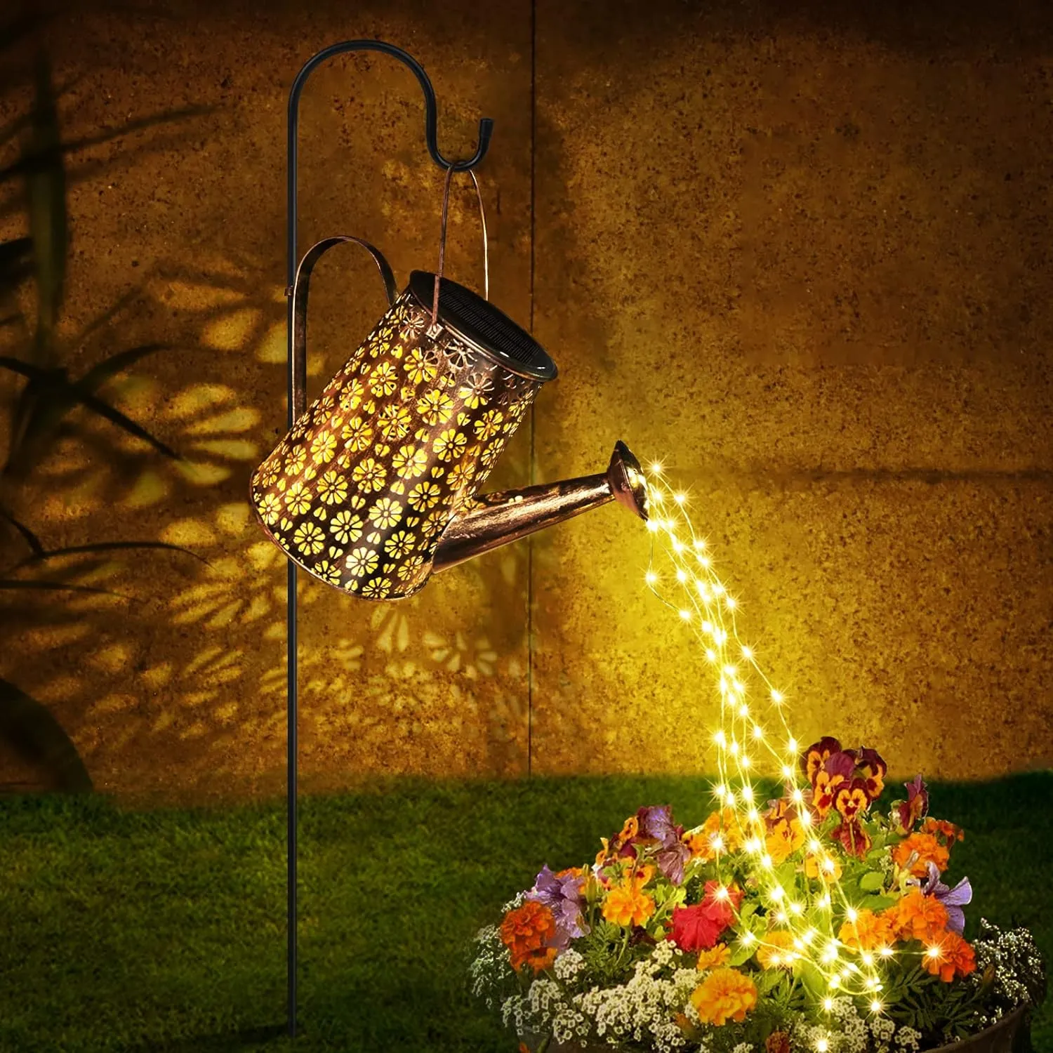 Arrosoir solaire avec lumières, décoration de jardin extérieur solaire, grande lanterne suspendue étanche, lumières de paysage