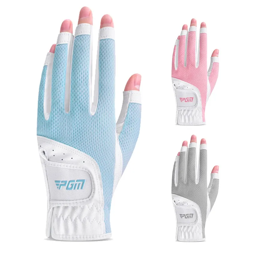 Handskar 1Pair Women's Open Finger Golf Gloves Breattable Mesh Pu Sunscreen Finger Cover End och höger hand för utomhussport Nytt