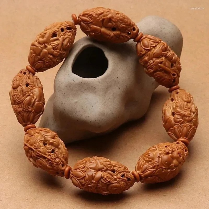 Strand Olive Nut Handmade Hollow - Hand String Stone Carving Threed Sided Carved Buddha Staty Handheld