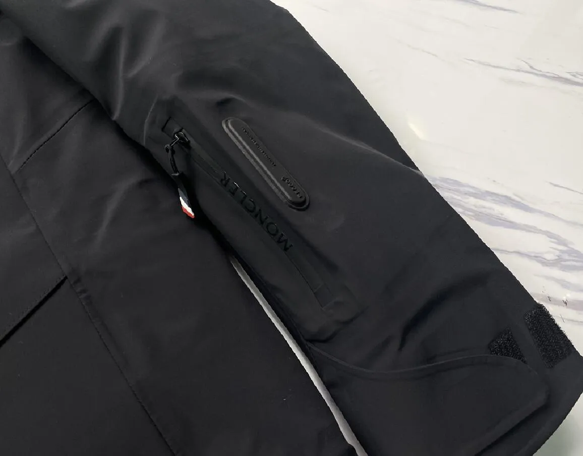 남성 디자이너 의류 거위 다운 코트 이중 착용 파카스 자켓 겨울 후드 윈드 방풍 및 방수 아웃복 검은 색