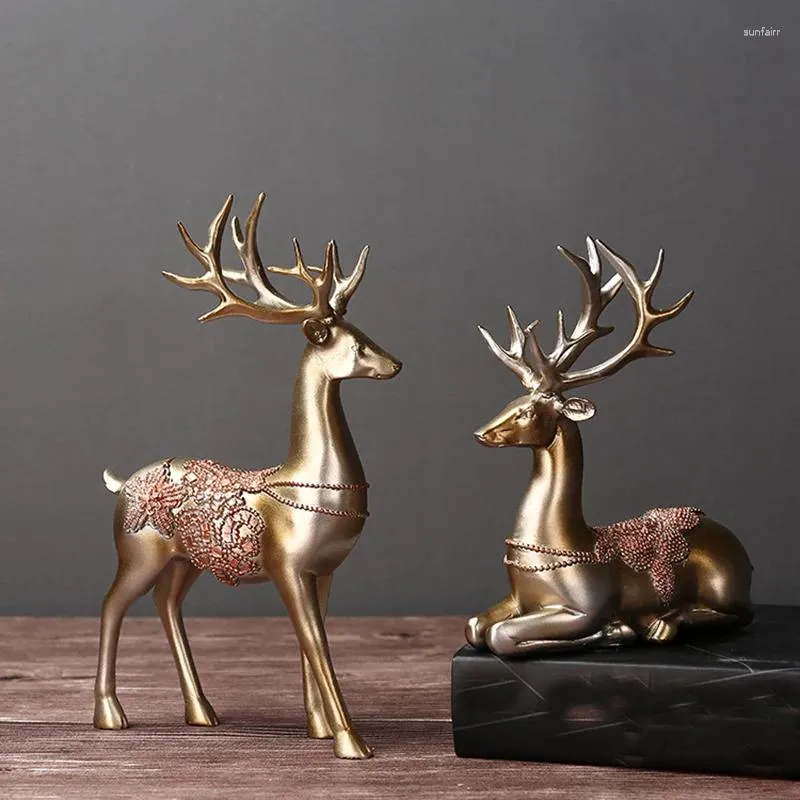 Figurines décoratives rennes artificiels, décoration de mariage, Miniatures en résine, accessoires de décoration Vintage pour la maison, cadeaux de saint-valentin