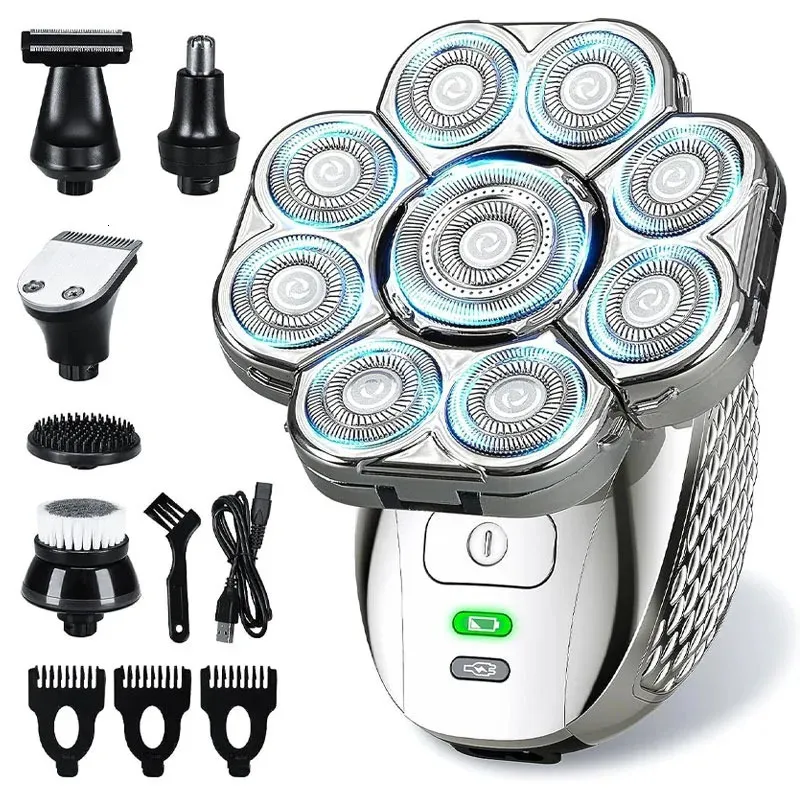 4D Head Shavers للرجال الصلعاء الذين تمت ترقيتهم 9 رؤوس عائمة 6 في 1 قابلة لإعادة الشحن ماء مبلل رطب الصلع الجاف الجاف للحلاقاء للرجال 240313