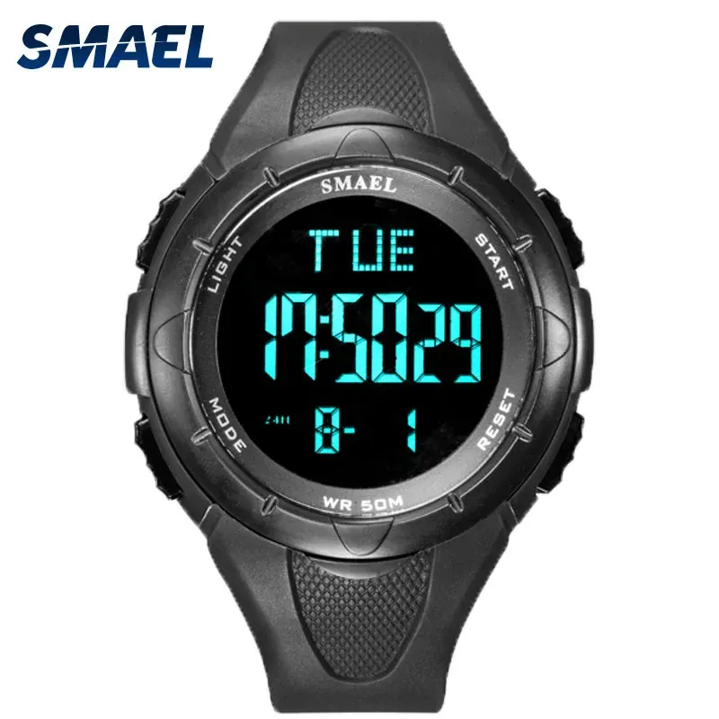 Watches Digital Watch Men Smael 50m vattentäta klockor Ledklocka Alarm Black Armband Stoppur 1016 Sport Watch Digital Watches for Men