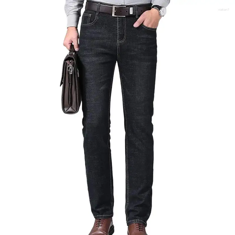 Мужские джинсы, четырехсезонные джинсовые деловые повседневные мужские длинные брюки размера плюс 2–40, однотонные прямые мужские брюки стандартной посадки