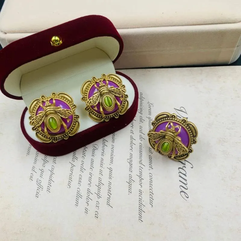 Ensemble de boucles d'oreilles et collier, tendance de la mode européenne et américaine, Vintage, tridimensionnel, mignon, violet, bague en forme d'abeille, vente en gros, livraison gratuite