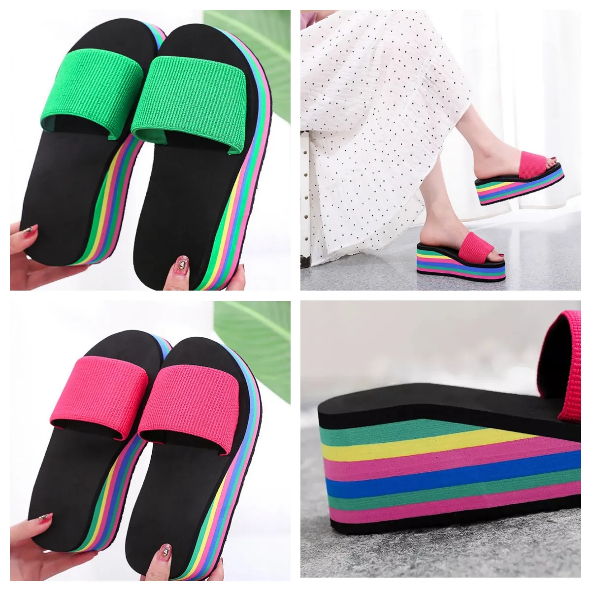 Slippers women's one-sided flip flops herringbone style, summer rainbow thick sole sandals high heels t outerwear casual beach wear GAI flip-flop outwear size36-41