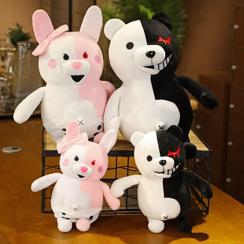 Wholesale black and White bear powder White Rabbit plush toys children's games Playmate company activities gift home decorations