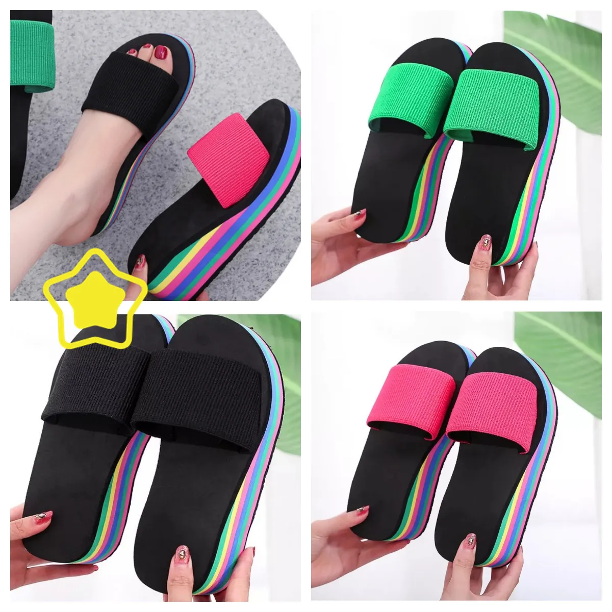 Tofflor kvinnors ensidiga flip flops sillbens sommar tjocka sula sandaler höga klackar t ytterkläder casual strand slitage gai flip-flo plattform svart färgglad