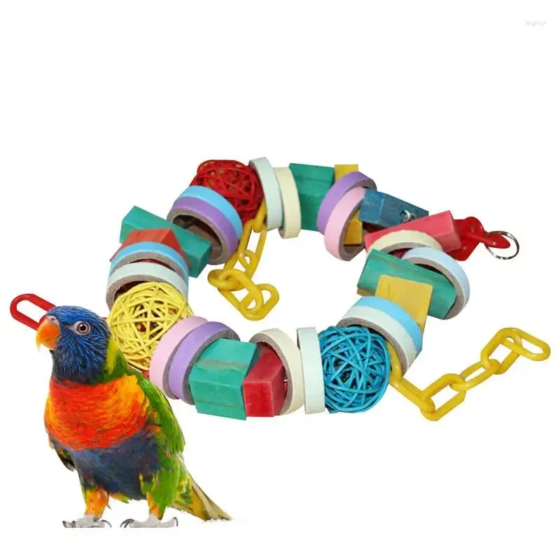 Outros suprimentos de pássaros papagaio colorido natural de madeira mastigar brinquedos rattan bola tubo de papel anel pendurado conures gaiola acessórios