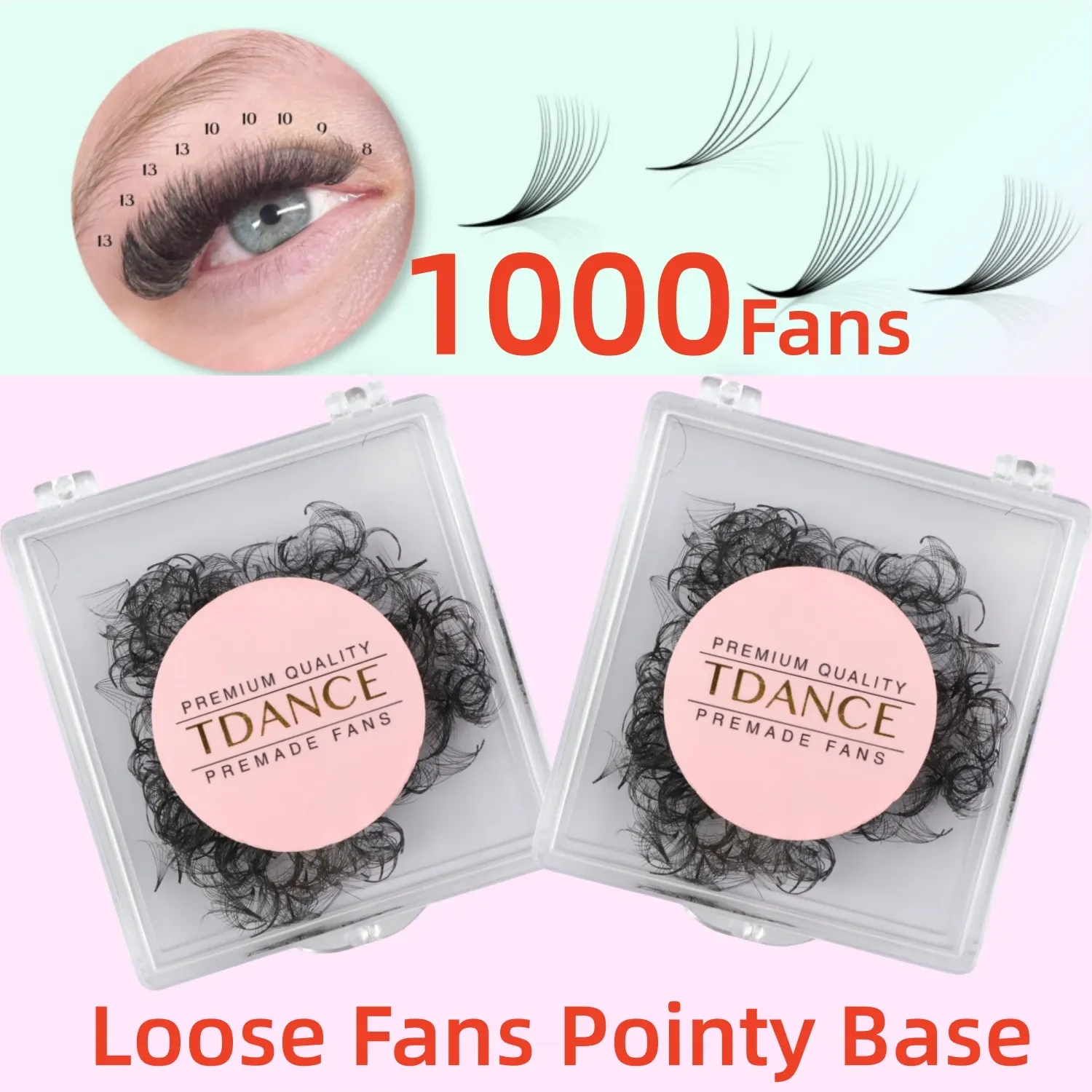 Wimpers TDANCE 1000 Losse Fans Puntige Basis 2PC Premade Dun Volume Lash Medium Stem Scherpe Smalle Cluster Lose Fan 10D Wimperverlenging