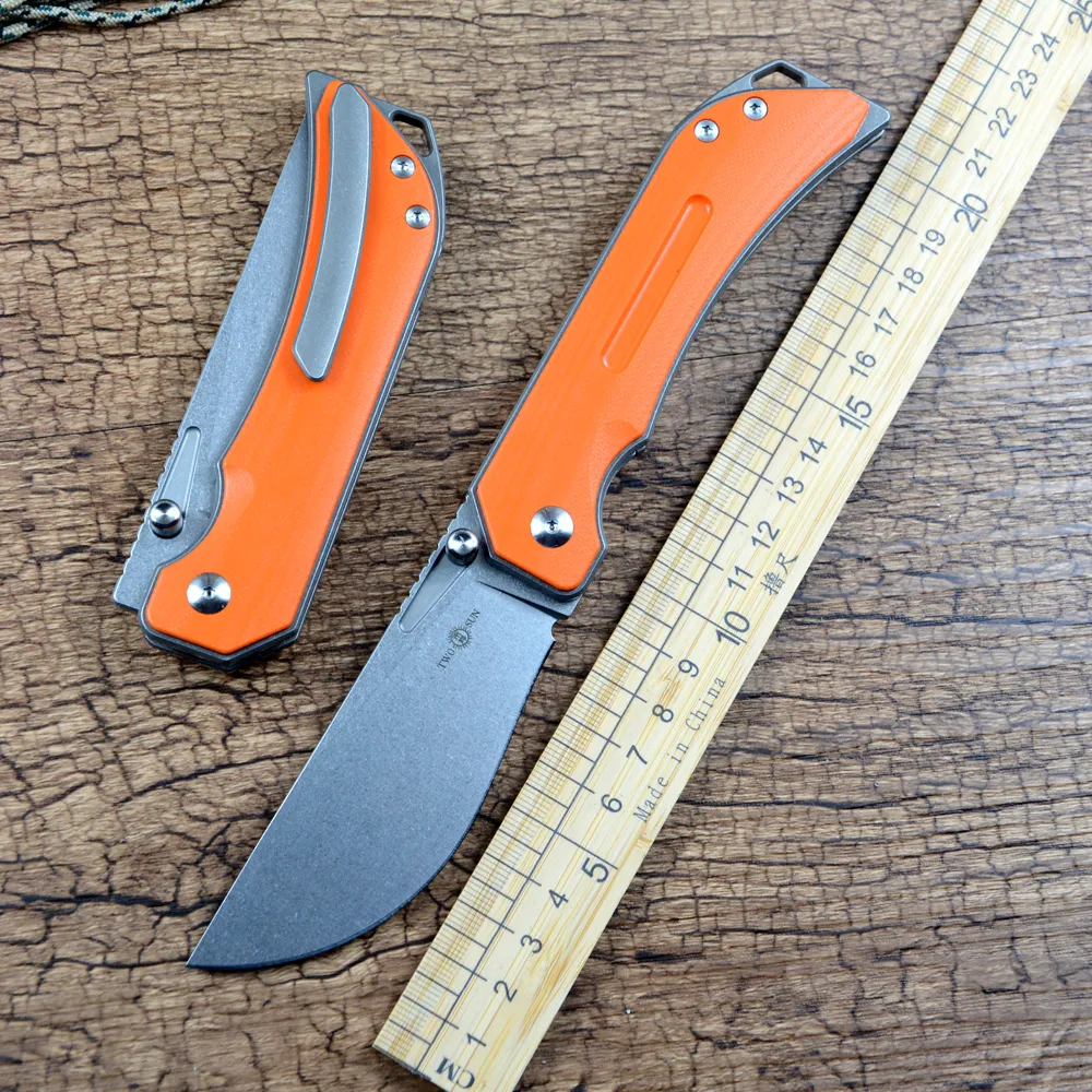 DUE SOLE TS472 14C28N Stonewash Lama Coltello Pieghevole Arancione G10 Manico In Titanio Cuscinetto A Sfere di Caccia di Campeggio Esterna Coltello Da Tasca