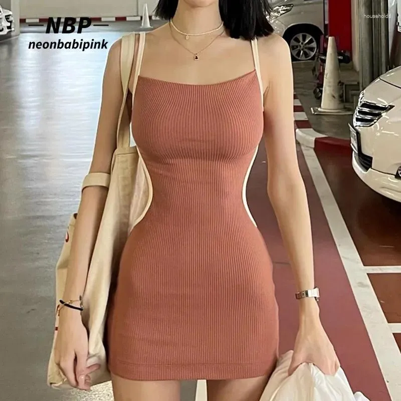 Casual Dresses Neonbabipink Fashion Sexig Cut Out Backless Summer Dress Women 2024 Ribbed Cami Mini BodyCon Club Wear N15-Bz17