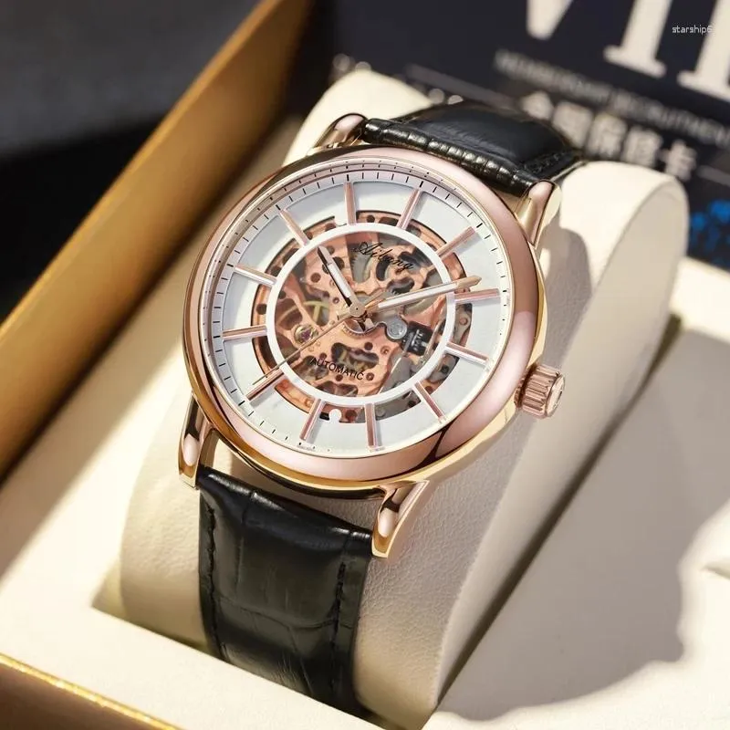 Наручные часы AILANG, модные повседневные мужские часы, механические часы со скелетом, полностью автоматические часы, светящийся ремешок из натуральной кожи 8891