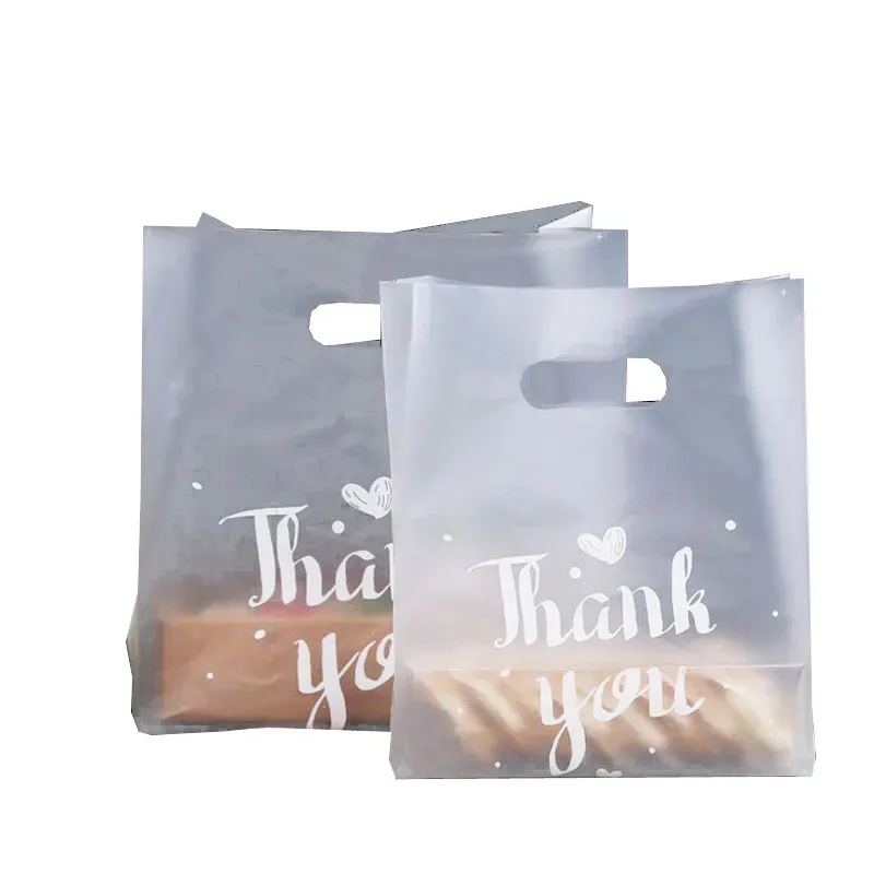 wholesale Thank You Plastic Gift Bag Bread Storage Shopping Bag with Handle Party Wedding Plastic Candy Cake Wrapping Bags