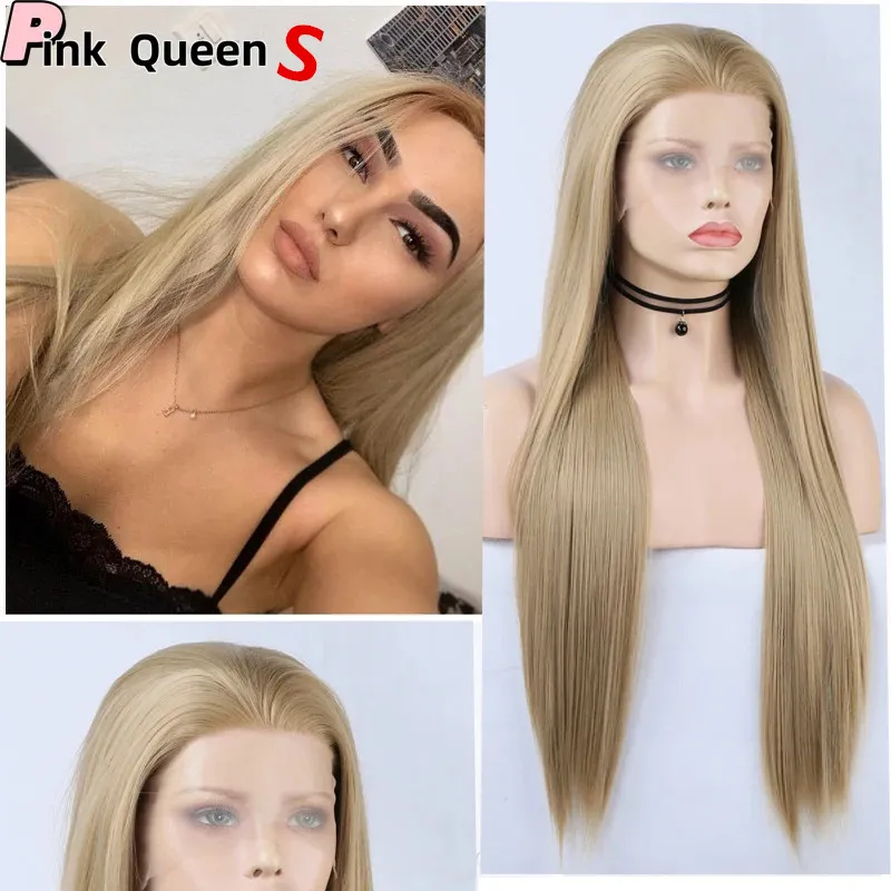 Front Wig New Glueless 13x2.5 Transparent lång rak spets frontala peruker för kvinnor syntetiska spetsar peruker kvalitet hår koreansk hög temperatur fiber peruk 172 al s s s