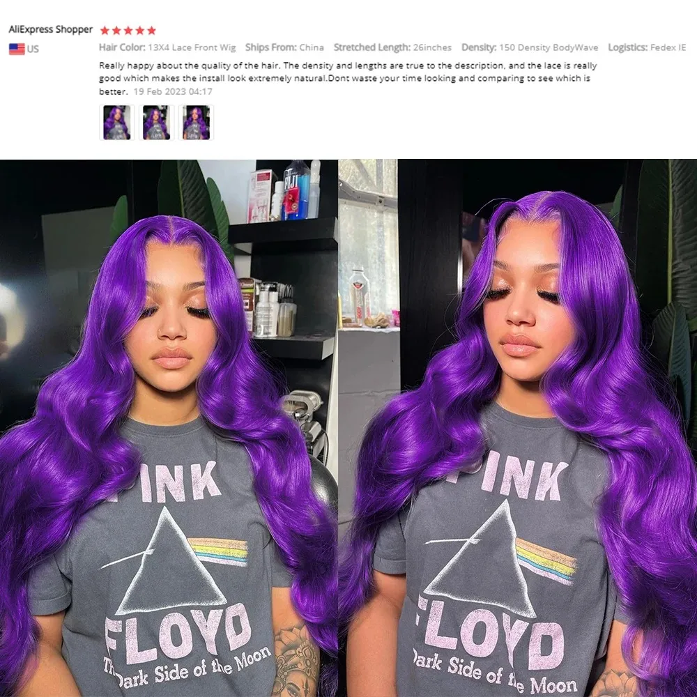 Purple human hair lace front wig hot sale