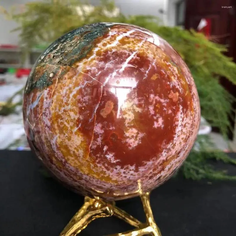 Decorative Figurines Natural Marine Jasper Agate Stone Ball Quartz Crystal Sphere Mineral Healing 9-10cm 1Pc