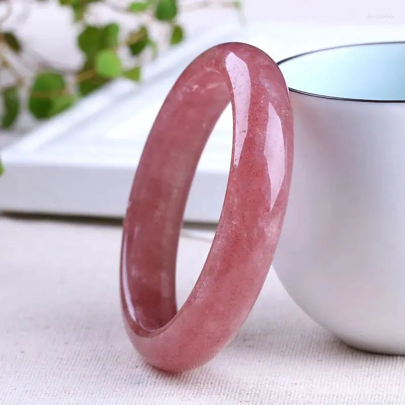 Bangle Echte Natuurlijke Aardbei Kwarts Roze Kristal Armband Vrouwen Fijne Sieraden Accessoires Vriendin Moeder Cadeau