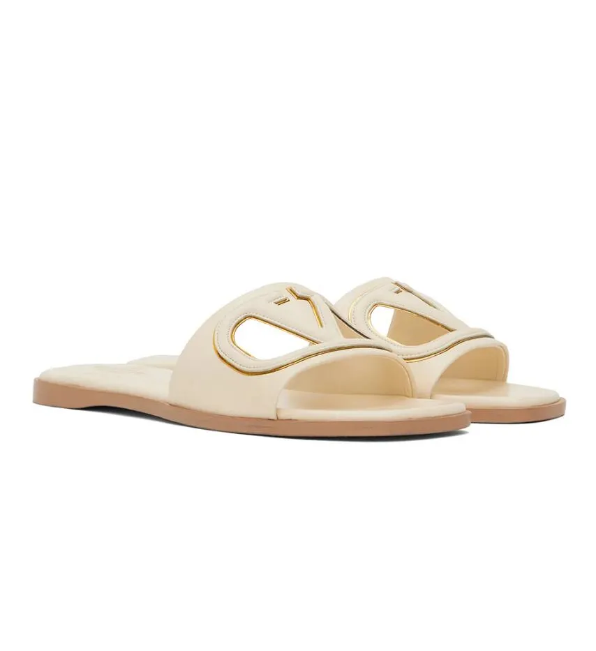 Été 2024 V Sandales découpées Chaussures Femmes Slide Appartements En Cuir De Veau Confort Marche Dame Plage Pantoufles En Plein Air Quotidien Tongs EU35-43