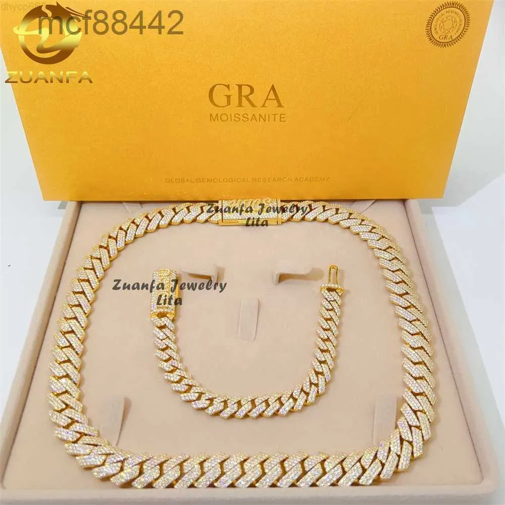 Hotsale Gioielleria raffinata personalizzata Vvs Moissanite 14mm Collana Hip Hop Miami in oro 18 carati Catena a maglia cubana in argento