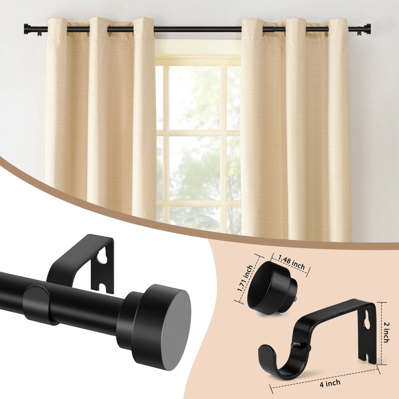 Black 1-Inch Curtain Rod 18-45 Inch - Adjustable Window Rod with Cylinder  Finials, Heavy Duty, Easy Install - Enhance Your Home Decor! from Dhgate Curtain  Poles - price 5.23, image size:1600x1600