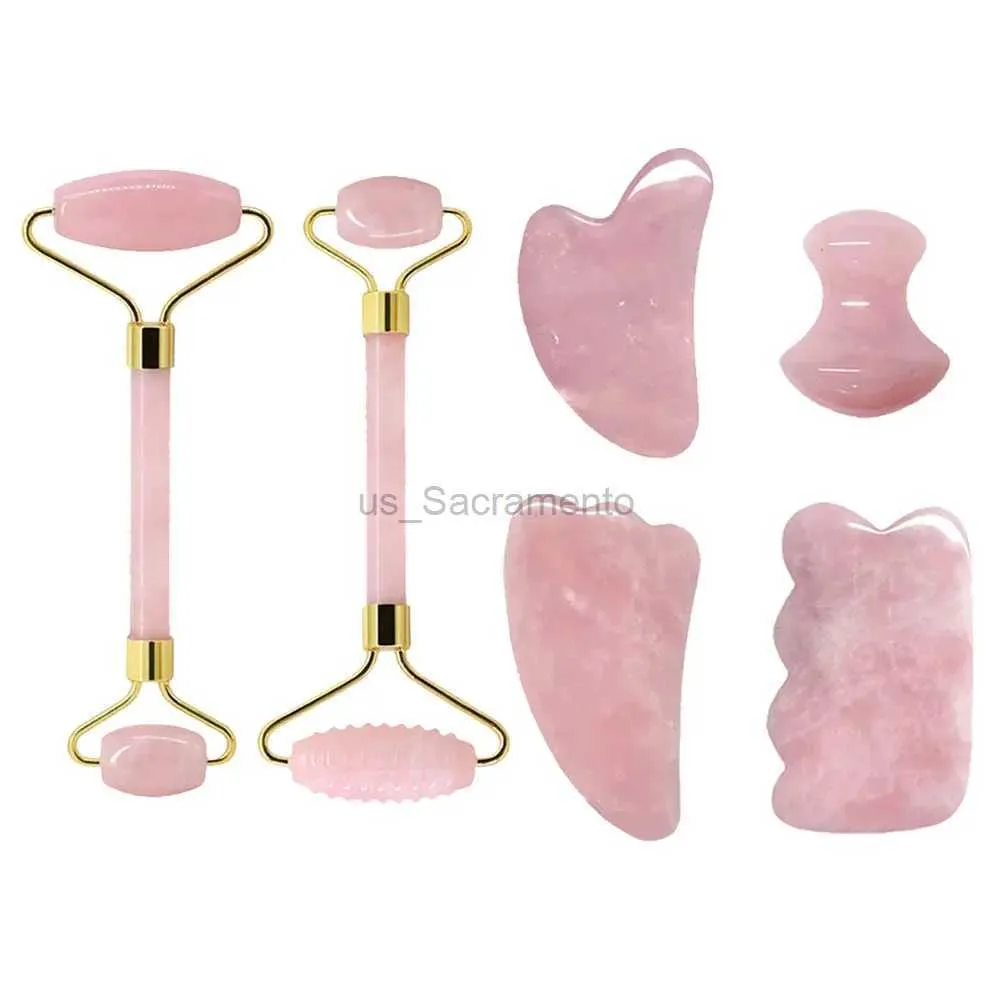 Face Massager Rose Quartz Facial Jade Roller Massage Machine Guasha Set Gua Sha Tool Natural Quartz Facial Massage Beauty Tool 240321