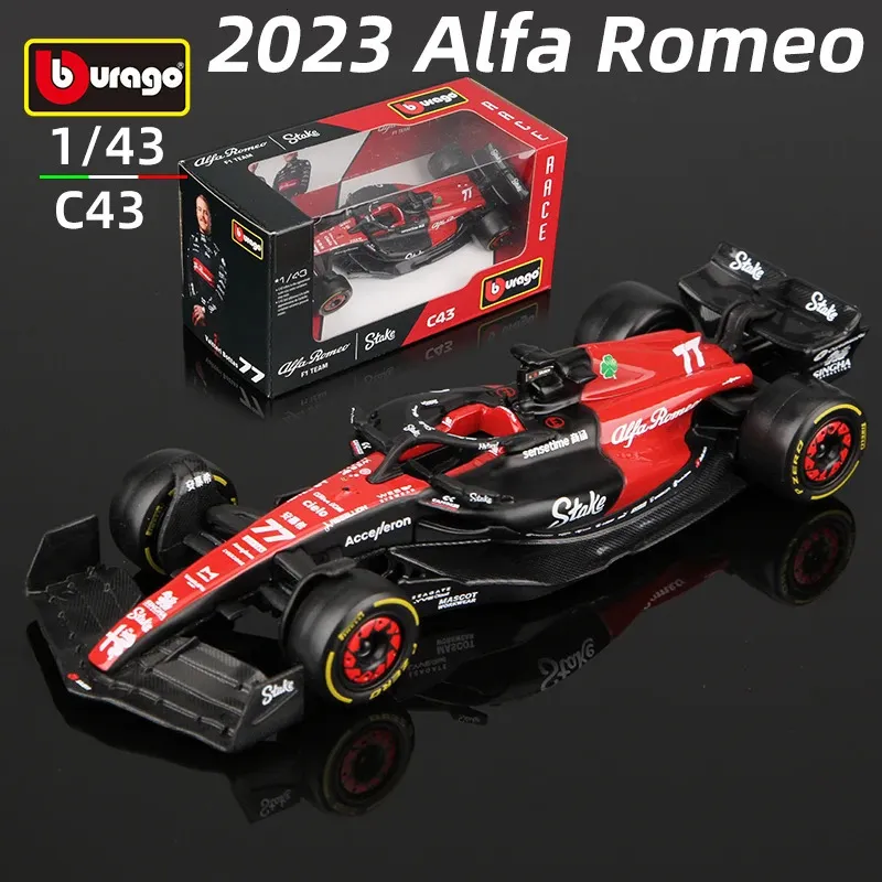 BBURAGO 1 43 Model regularna wersja Alfa Romeo C43 Dekoracja samochodu Valtteri Bottas stopowa formuła wyścigowa wyścigowa zabawka 240306