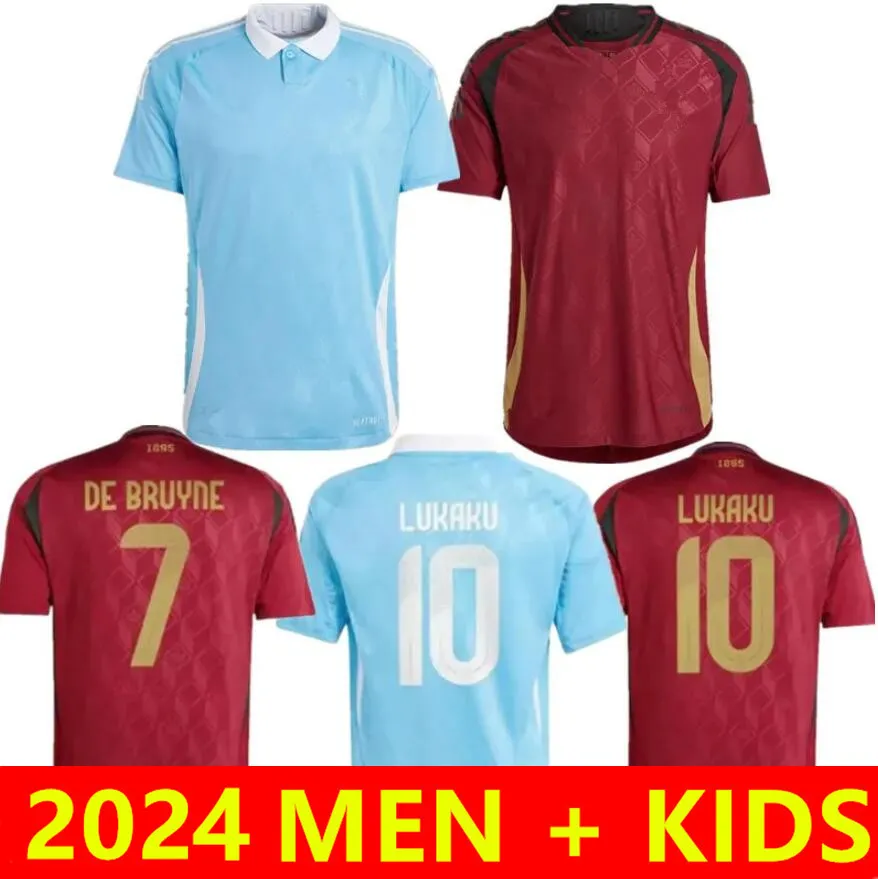 Camisetas Kids Belgien 2024 Euro Cup National Team Soccer Jersey Home Away Fans Player De Bruyne Lukaku Doku Football Shirts Kids Kit Carrasco Tielemans Bakayoko