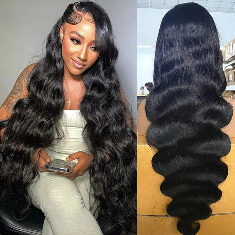 36 inch Body Wave Lace Front Pruiken Menselijk haar Lang Golvend Raw Indian Lijmloze Preplucked Pruiken in de uitverkoop Goedkope 13x4 HD Kant Frontale Pruik