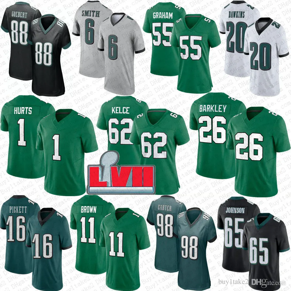 Saquon Barkley 62 Jason Kelce Jalen Hurts Fußballtrikot AJ Brown DeVonta Smith Brian Dawkins Haason Reddick Jalen Carter Lane Johnson Goedert Kenny Pickett Graham