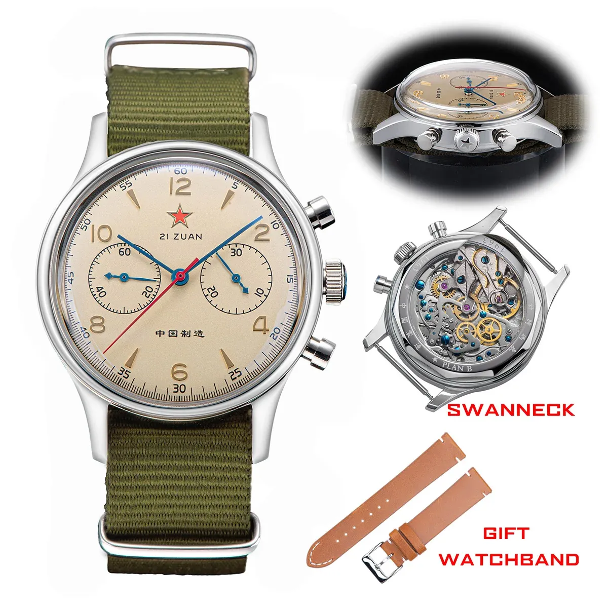 Watches 38mm 1963 Mens Watch Polit Chronograph Wristwatch ST1901 Mechanical Original Air Force 40mm Acylic Reloj Homber Tianjin Movement