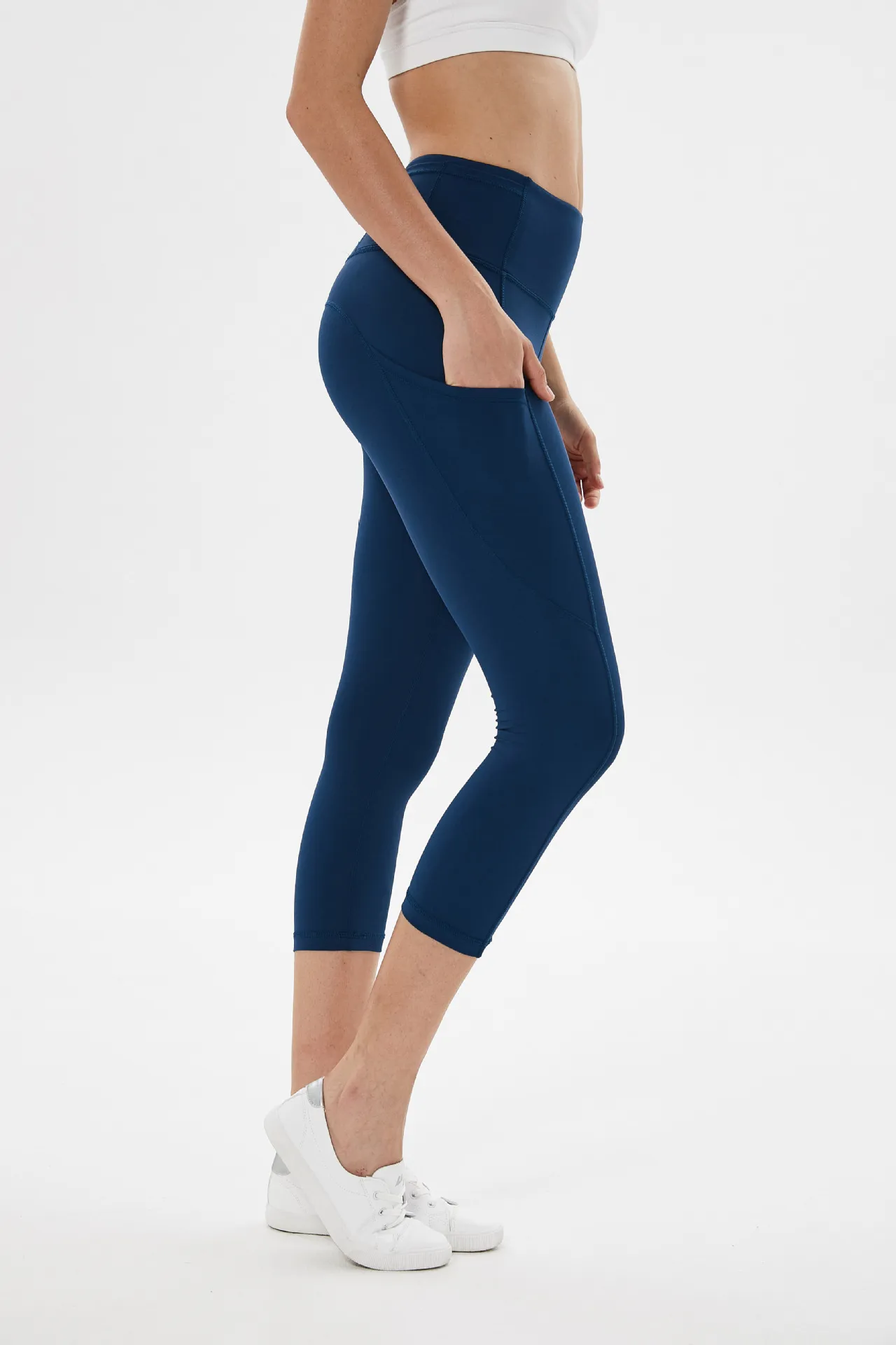 LL Femmes Yoga en pantalon court Poche latérale patchwork leggings de sport avec pêche levage fesses pantalon de fitness