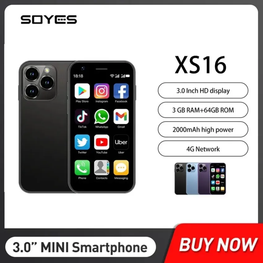 Luksusowe Super Mini 4G LTE Smart Phone Soies XS16 3,0 -calowy Tiny Screen Ultra cienki MTK6739 3GB 64GB Najmniejszy Android 10.0 Dual Sim Telefon komórkowy