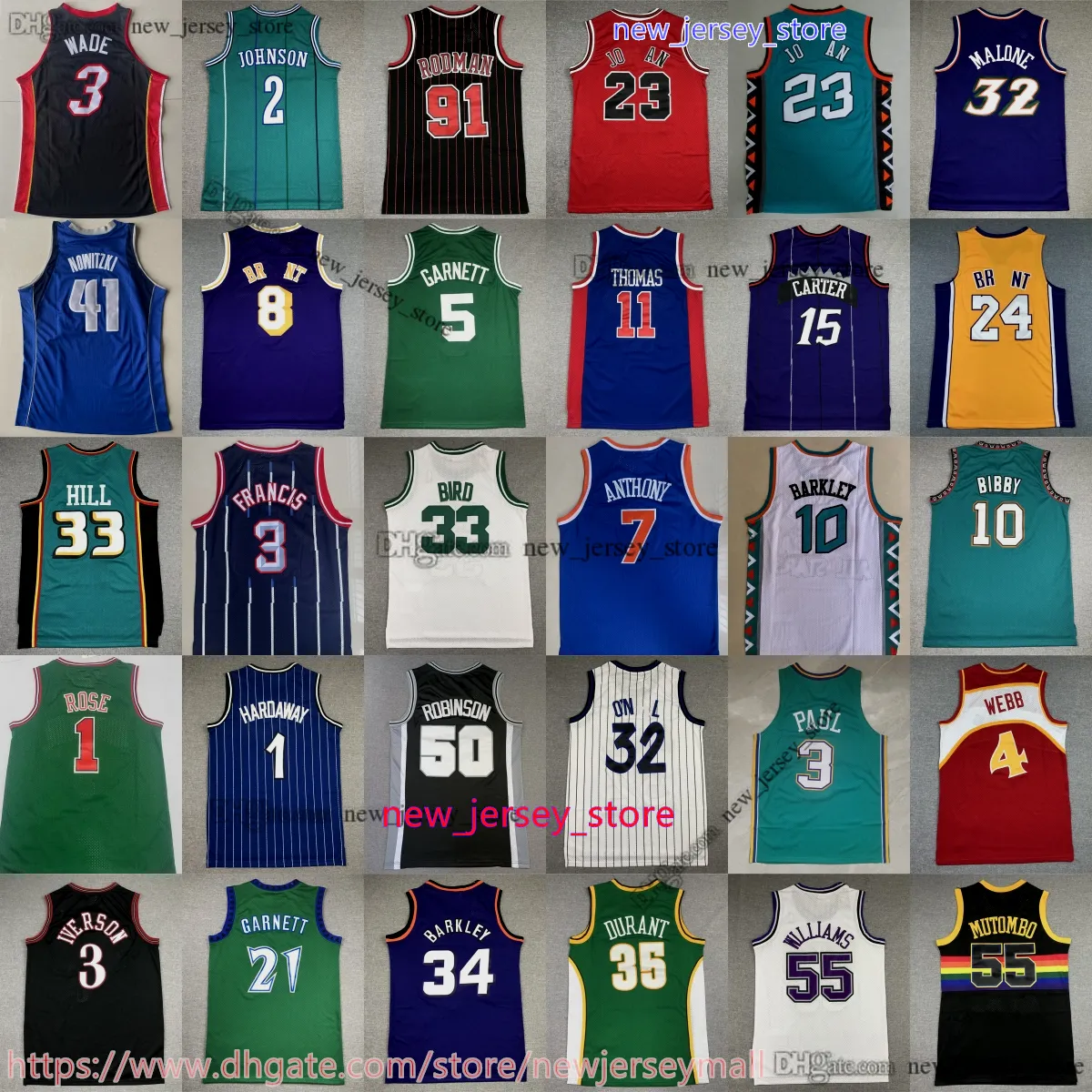 الكلاسيكية عتيقة كرة السلة لاري 33 بيرد جيرسي 44 Pistol Pete Maravich Spud Kevin Webb Garnett Russell Ray Ray Rondo Allen Paul Alex Perce Petrovic