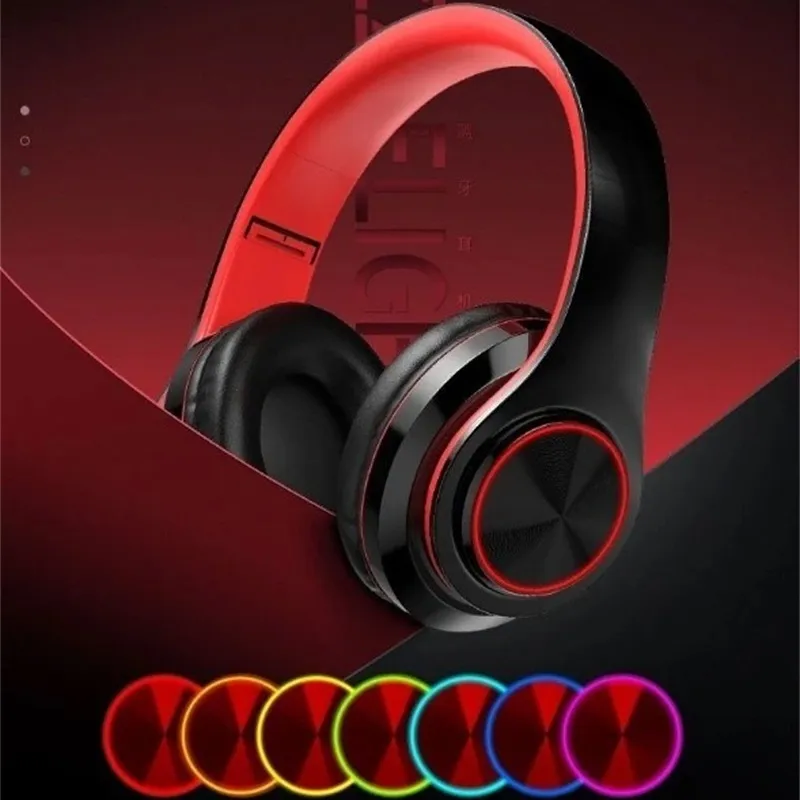 Foldable And Pluggable Card Wireless Bluetooth Headset Light-emitting Headphone Computer Gaming Headsets Headsethead Mounted Earphone DHL Fast