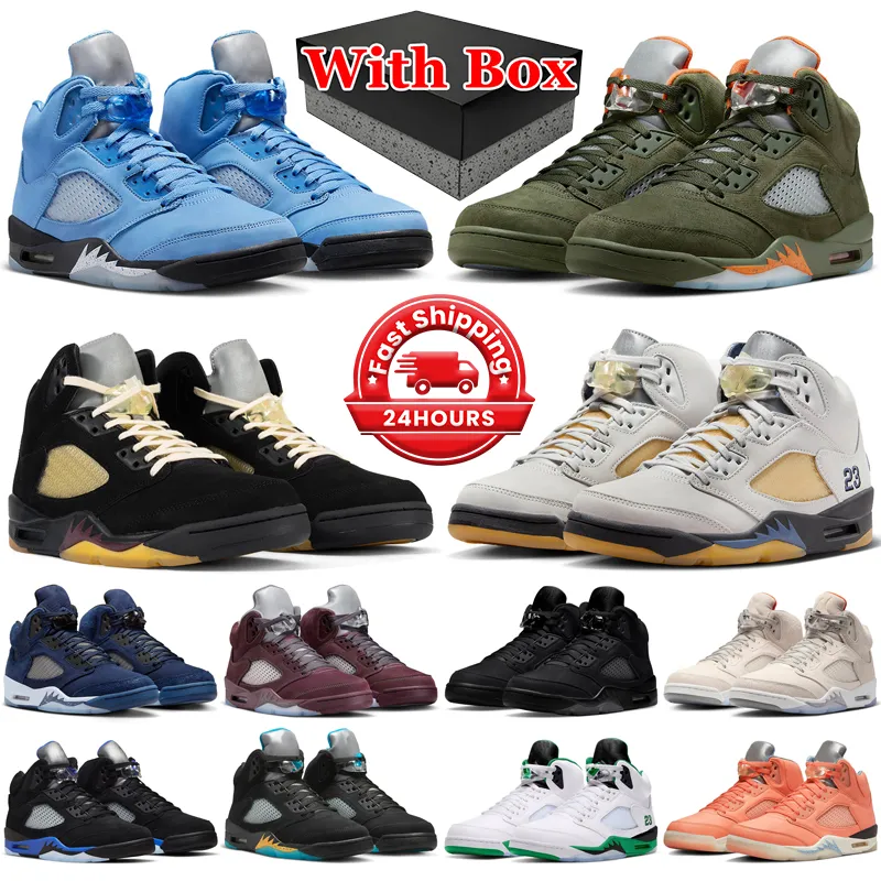 Box Jumpman 5 Basketball Shoes 남자 여자 5S UNC University Blue Olive Dawn Dusk Black Cat Georgetown Burgundy Lucky Green Mens 트레이너 스포츠 운동화