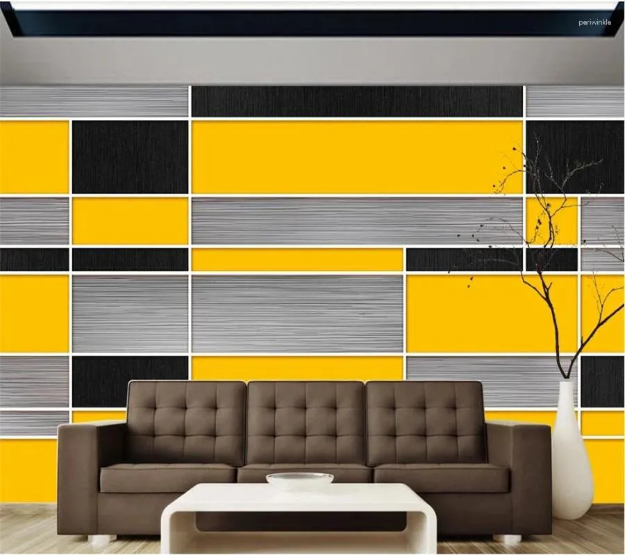 Fonds d'écran personnalisés grandes peintures murales mode décoration de la maison noir jaune et gris géométrique mosaïque fond papier peint mural