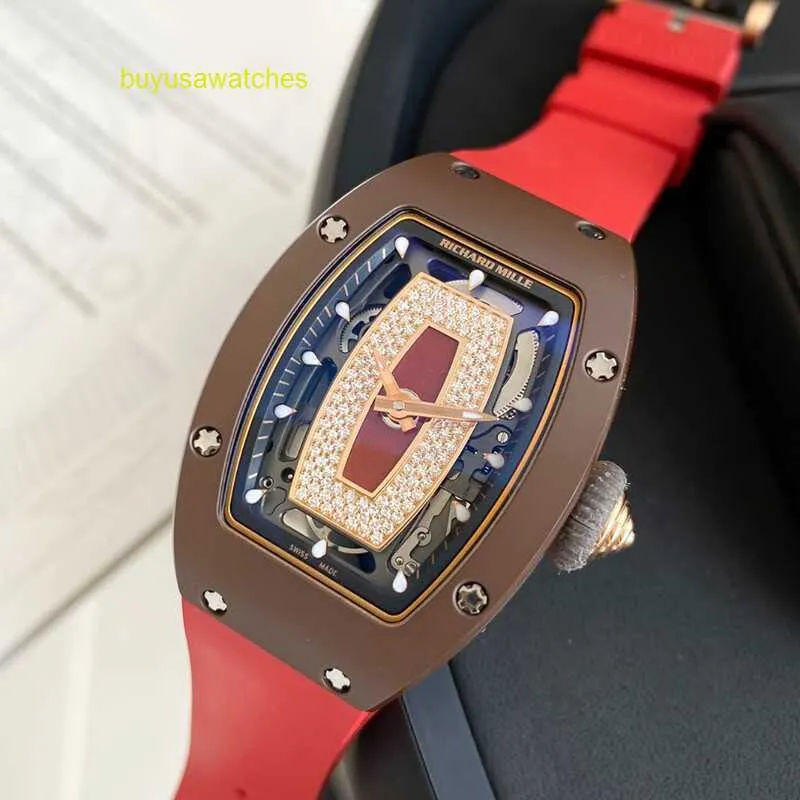 Bellissimo orologio da polso RM Collezione di orologi da polso Serie Rm07-01 Oro rosa Caffè Ceramica Labbro rosso Moda Tempo libero Affari