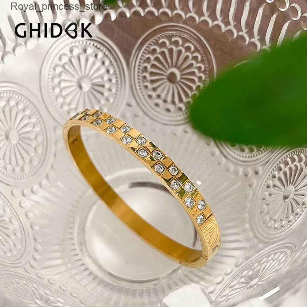 Bracelets de charme GHIDBK 18K plaqué or 2 rangées carré zircone femmes haute poli en acier inoxydable crème solaire bijoux cadeau de noël Q240321