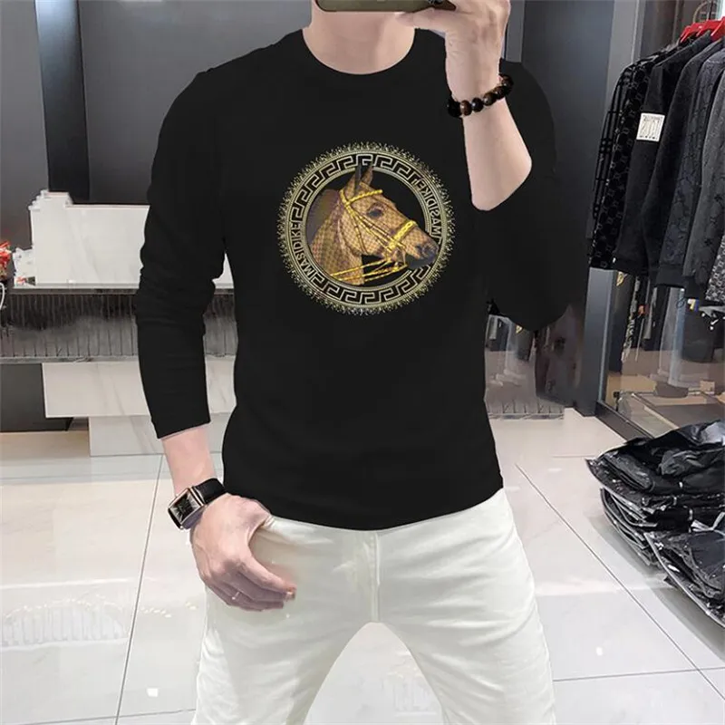 2024 NOWOŚĆ luksusowych mężczyzn designerka T-shirt marka T-shirt z długim rękawem pullover czysty bawełniany ciepły luźne oddychające mody i kobiety T-shirt azjatycki rozmiar m-4xl