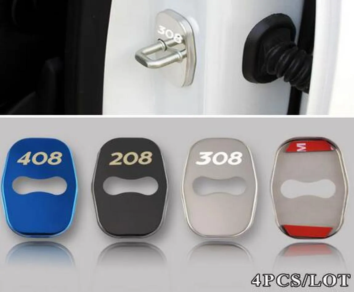 Car Styling Auto 4pcs Door Lock Cover Badge Case For Peugeot 308 408 508 RCZ 208 3008 2008 Emblems Accessories CarStyling4883899