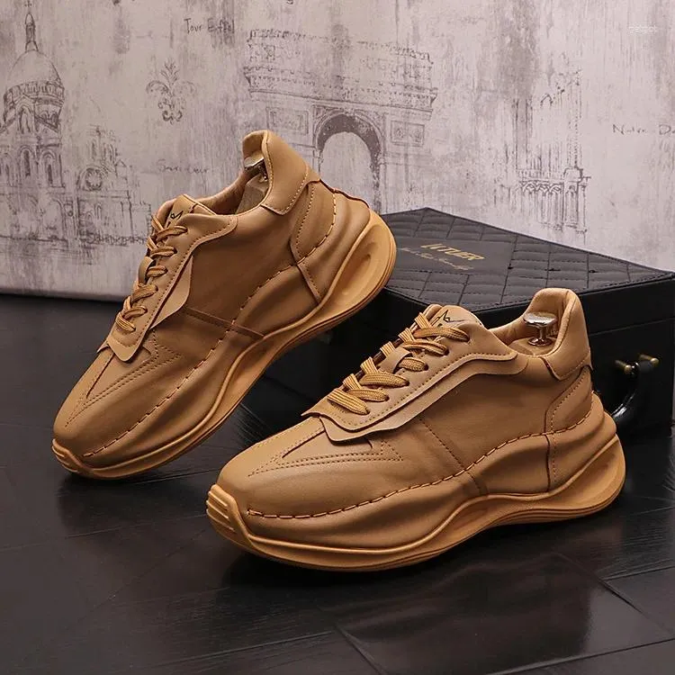 Casual Shoes Chunky Sneaker Men Designer Cover Bottom Running Fashion Genuine Leather Cowhide Increased Internal Platform