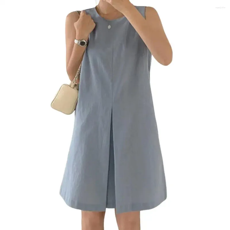 Lässige Kleider ärmelloses Pendelkleid Sommer Damen Tank mit O-Ausschnitt vorne Split-Design einfarbig für