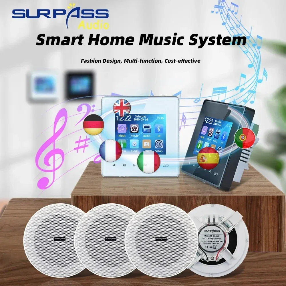 Förstärkare Smart Home Audio 4 Inch Bluetoothcompatible Wall Amplifier Bakgrund Musik Sound Aux FM Radio Inomhus i takhögtalarpaket