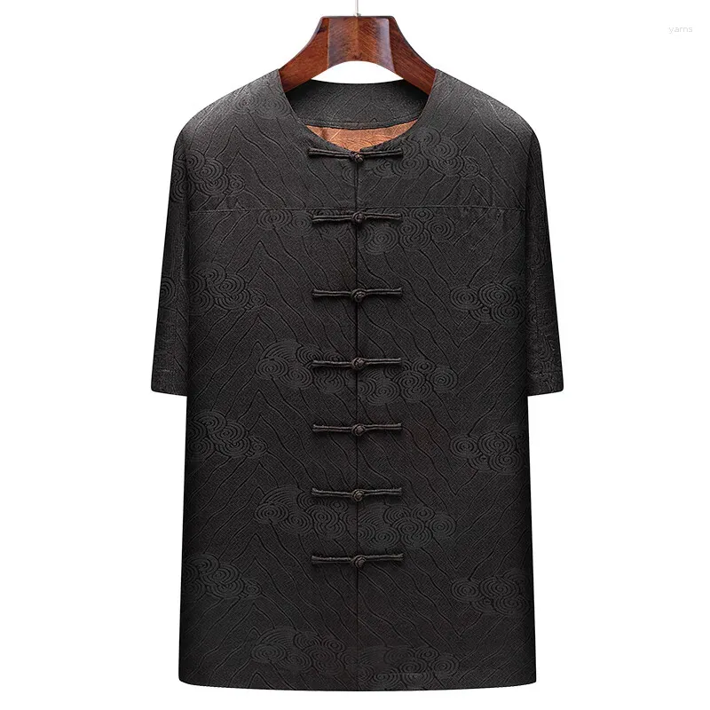メンズカジュアルシャツ重いXiangyun Yarn Tangスーツ夏の半袖シルクマルベリー中国語衣料スタイルトップ