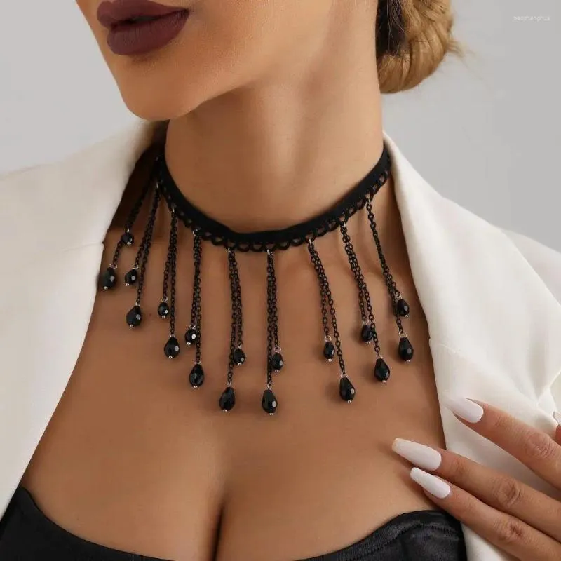 Chaînes Collier ras du cou gothique léger en cristal français, colliers en métal avec longueur réglable pour femmes