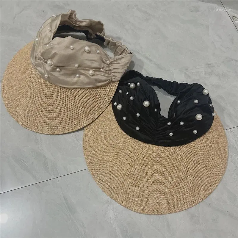 Boll Caps 202404-2509180 Chic Drop Summer Sunshade Satin Fold Pearl Without Lady Baseball Hat Women Leisure Visirs Cap